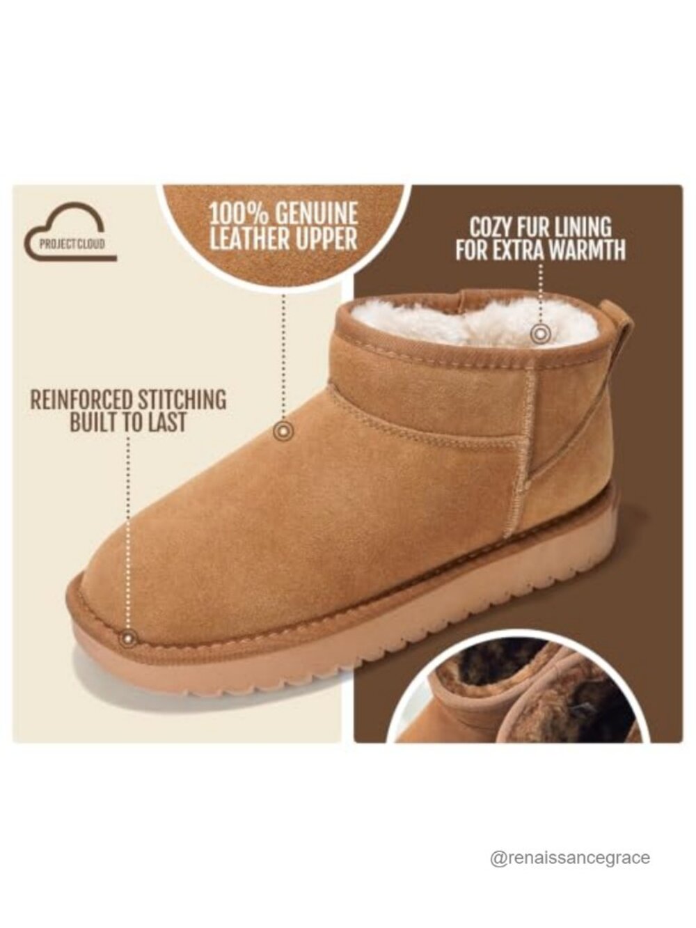Genuine Leather Fur-Lined Ankle Boots Water Resistant Booties